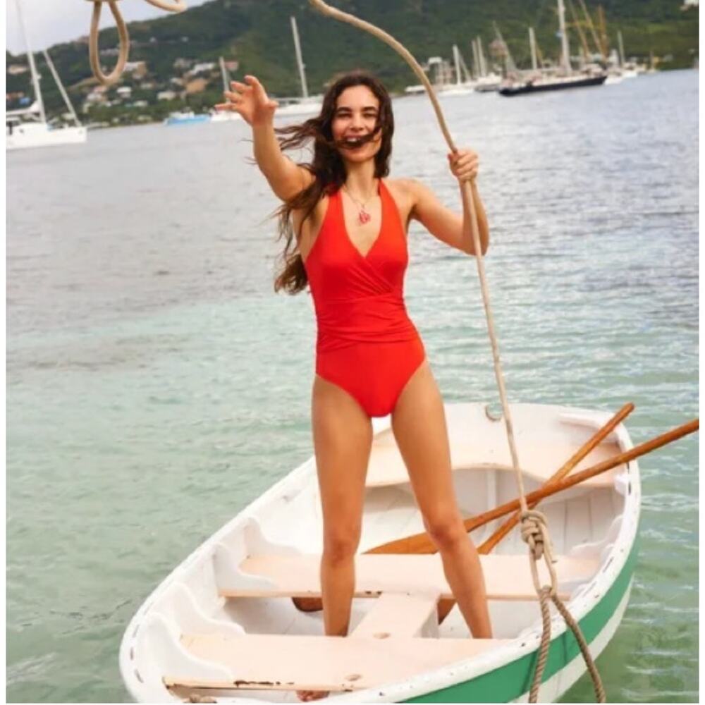 Boden Levanzo Ruched Halter One Piece Swimsuit Red Size 2